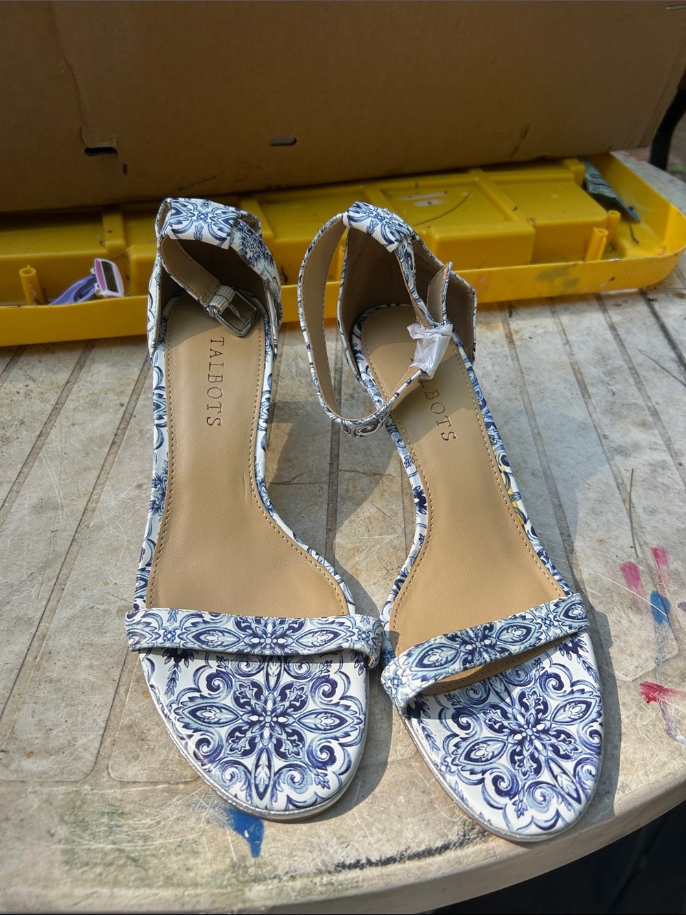 Talbots Navy and White Floral Ankle-Strap Sandals